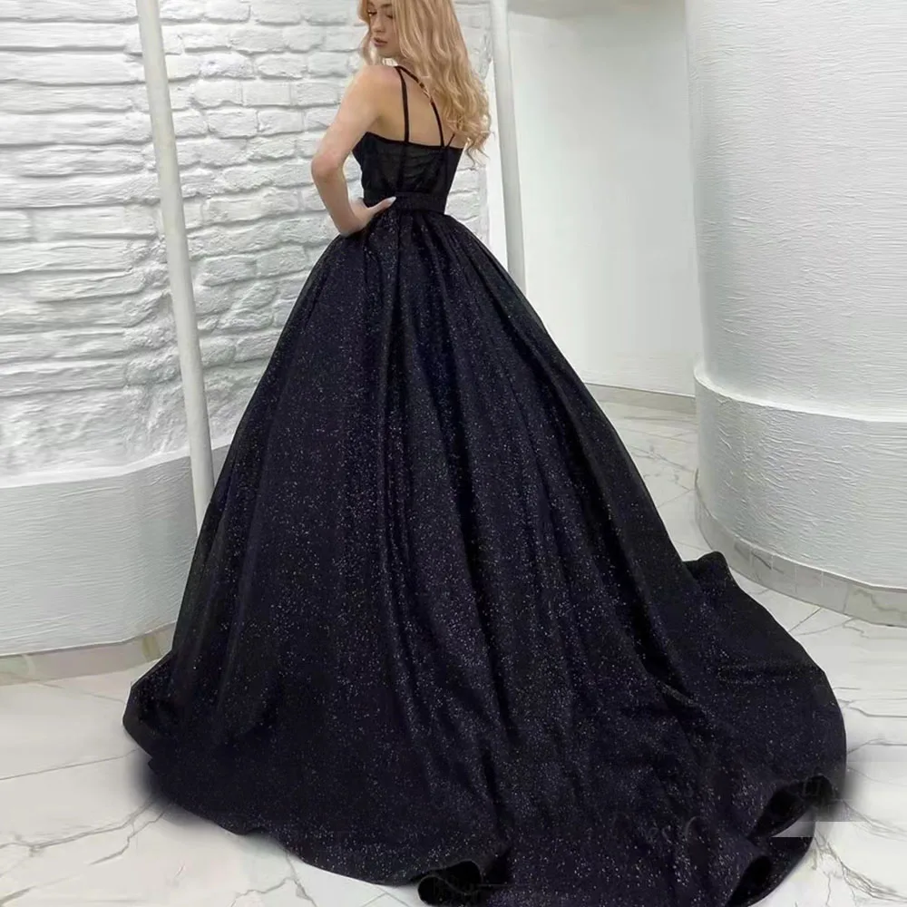 

Shinny Navy Blue Sequins Prom Dresses Sweetheart Neck Sleevesless Corset Evening Gown Backless Ball Gown vestidos de fiesta