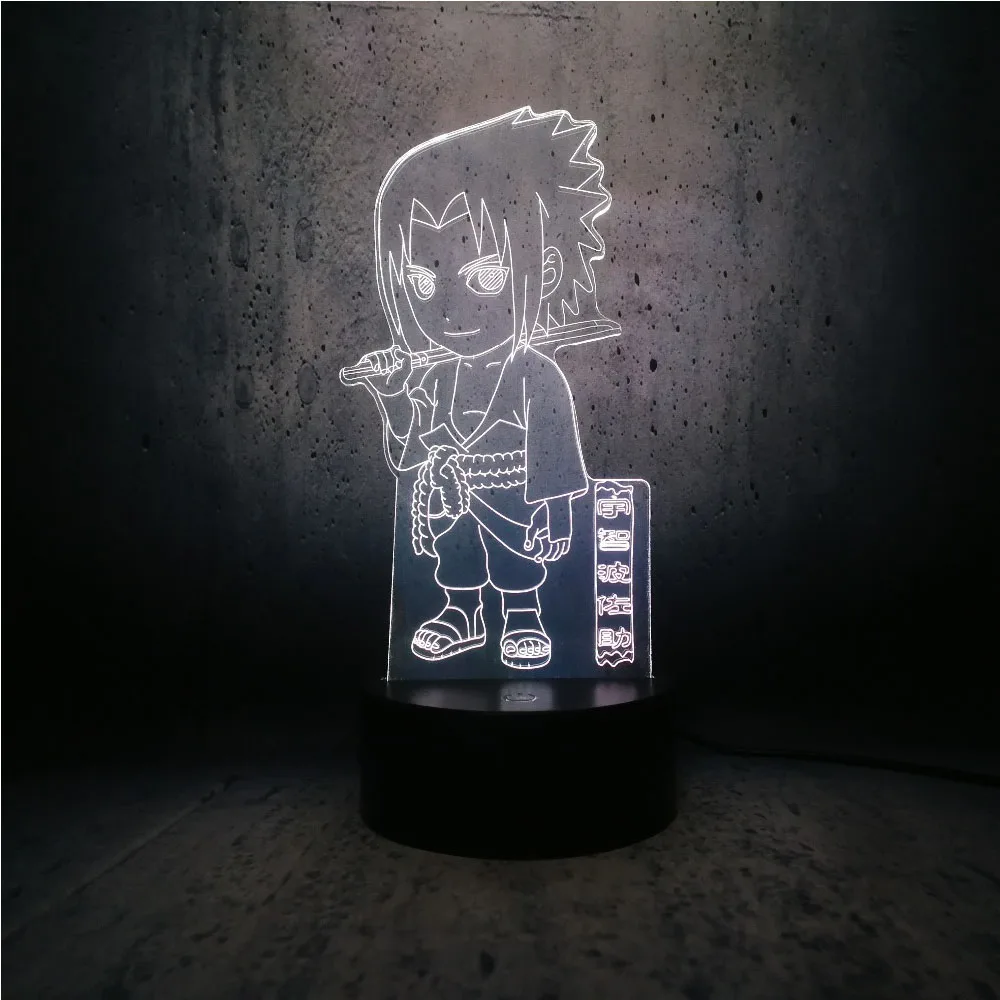 Cartoon night light Sasuke Uchiha Holding a sword on the shoulder colorful bulb USB lamp kids gift children room decor | Освещение