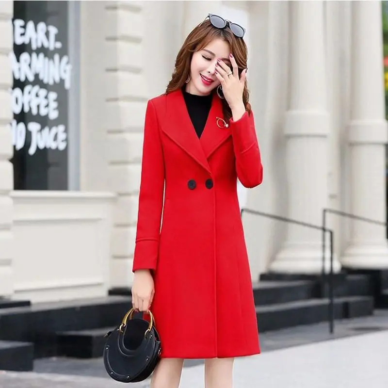 Элегантное шерстяное пальто, Женское пальто, осенне-зимние пальто и куртки, Женское пальто больших размеров, женские шерстяные пальто, длинные топы - Цвет: red 2