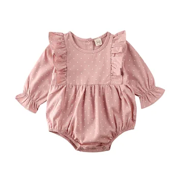 

Pudcoco Newborn Infant Toddler Baby Girl Clothes Lace Long Sleeve Bodysuit Jumpsuit Ruffled Dots Outfit
