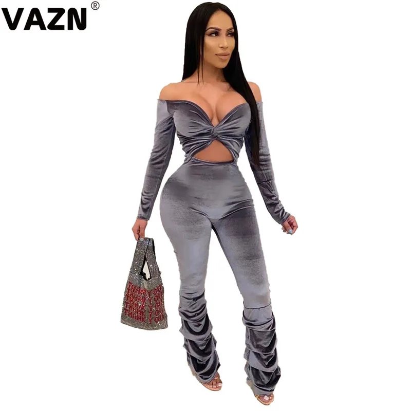 VAZN, новинка, замша, выдалбливают, необычные, сексуальные, для ночного клуба, модные, одноцветные, без бретелек, полный рукав, для женщин, высокая талия, обтягивающие, Длинные Комбинезоны