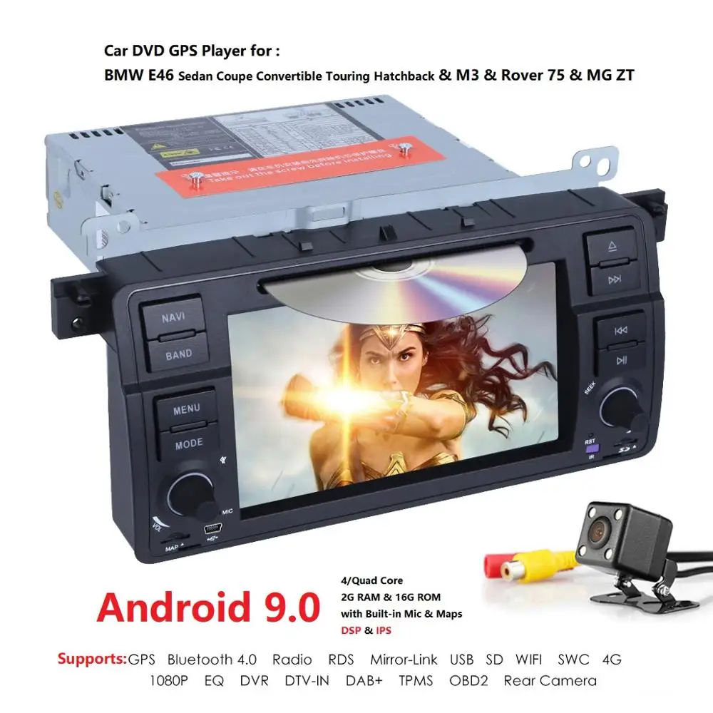 Sale Ossuret Android 9.0 1Din QuadCore 2GRAM+16GROM 7Inch Touchscreen Car Player for BMW E46 318 320 M3 3series Car DVD Stereo RDS BT 3