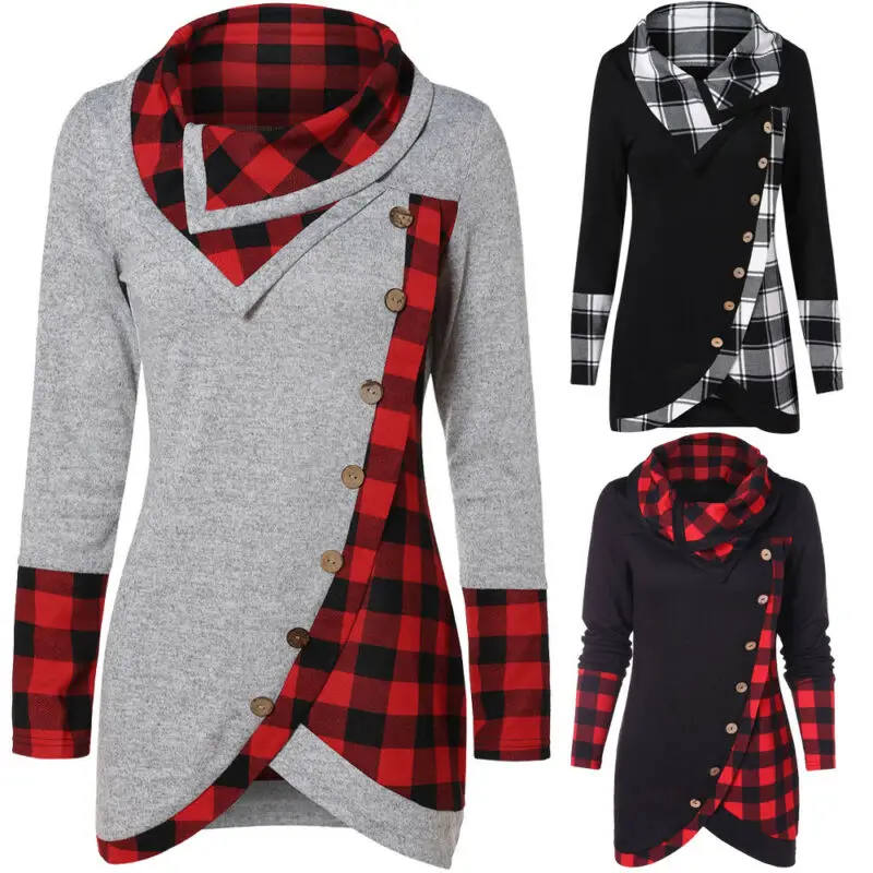 

Womens Long Sleeve Plaid Jumper Sweater Sweatshirt Dress Loose Casual Long Sleeveless Sweatshirt Dress Warm Loose Xmas Top