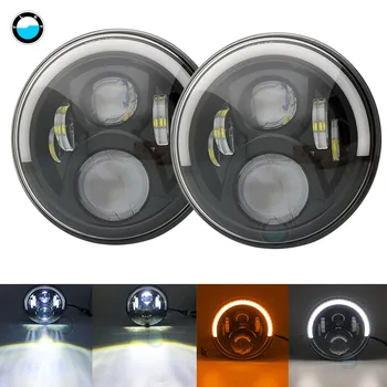 

Car accessories 7 Inch Led Headlights DRL Halo Amber Turn Light For Jeep CJ Wrangler Land Rover Hummer Street Glide.