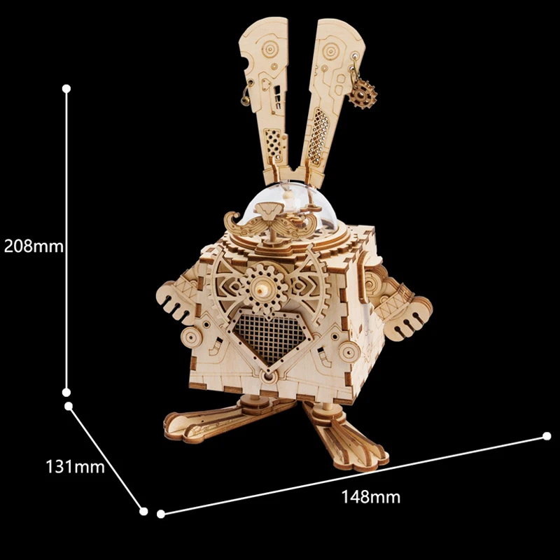 Creative DIY 3D Steampunk Rabbit Wooden Puzzle Game Assembly Music Box Toy Children Teens Adult Christmas Birthday Gifts