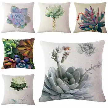 

Succulent Plants Cotton Linen Throw Pillow Case Cushion Case Home Soft Room Gifts Sofa Seat Decor Single Sides Printing