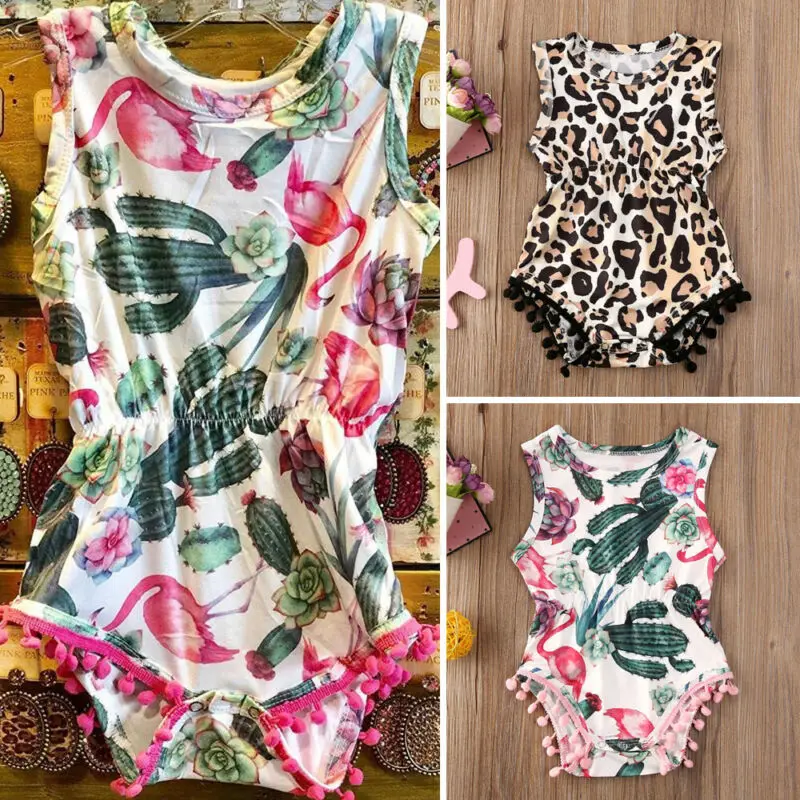 2020 Summer Newborn Infant Baby Girl Sleeveless Leopard Cactus Romper Jumpsuit Cotton Outfit Casual Clothes New Arrival