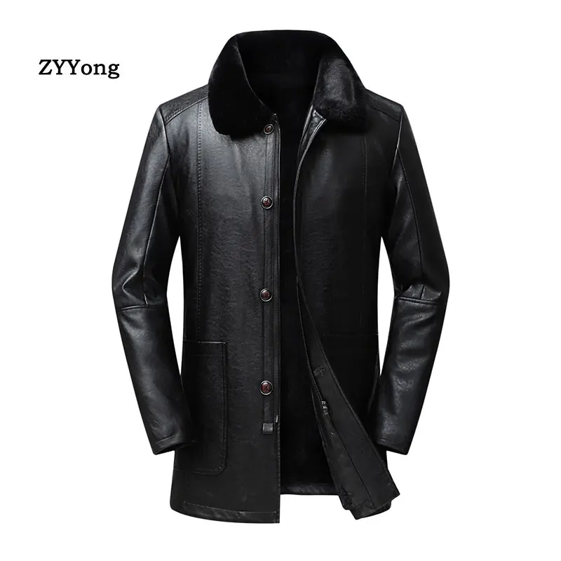 2020 Winter Brand Men PU Leather Jacket New Men's Fashion Warm Fleece Leather Coat Casual Male Wild Leather Jackets Top