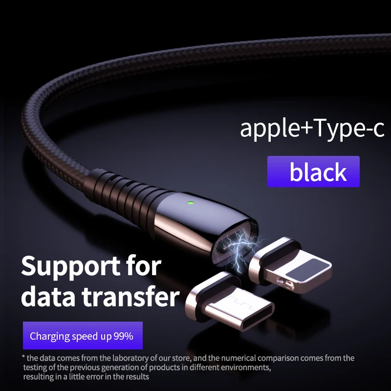 Магнитный usb-кабель Meide 2 м для iPhone XS samsung, зарядное устройство Micro USB type C, быстрая зарядка Micro usb type-C - Цвет: 2 in 1 Black