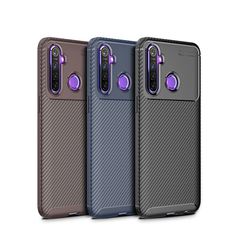 Чехол для Realme 5 Pro роскошный чехол из волокнистой кожи деловой ТПУ и силикона