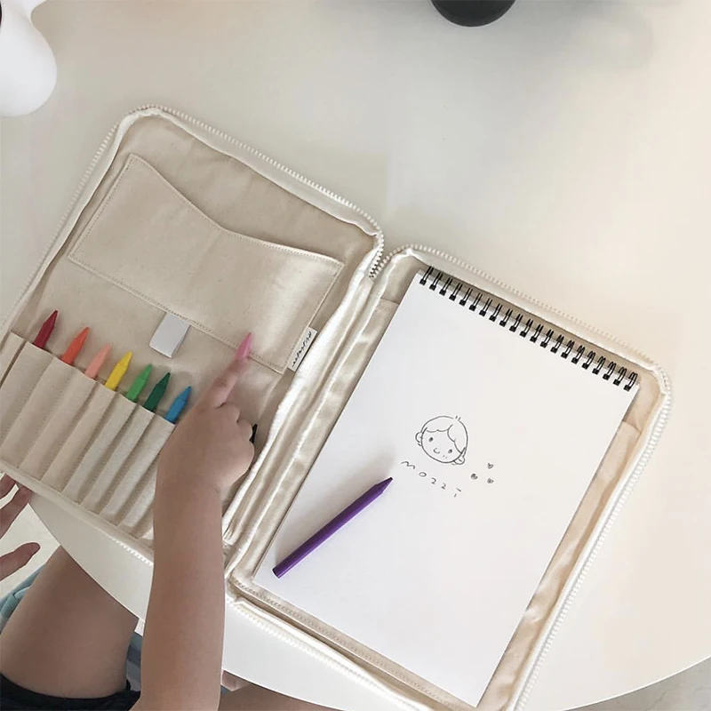 Canvas Home Office Organizer Kids Stationery Crayon Storage Bag Children Desk Table Organization Pencil Coloring Books Holder