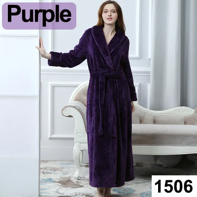 Women Purple Женский и мужской удлиненный теплый халат из кораллового флиса, зимний плотный фланелевый теплый банный халат, кимоно, халат, пеньюар для невесты - Цвет: Women Purple