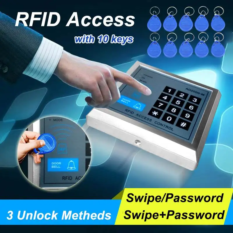

125KHz Standalone Access Controller+10pcs EM keychains RFID Access Control Keypad digital panel Card Reader For Door Lock System