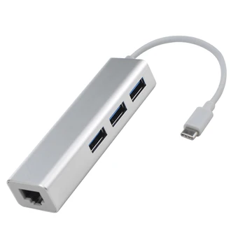 

1PC Type-C Ethernet Dongle Adapter RJ45 Port 3 USB 3.0 Hub for Laptop