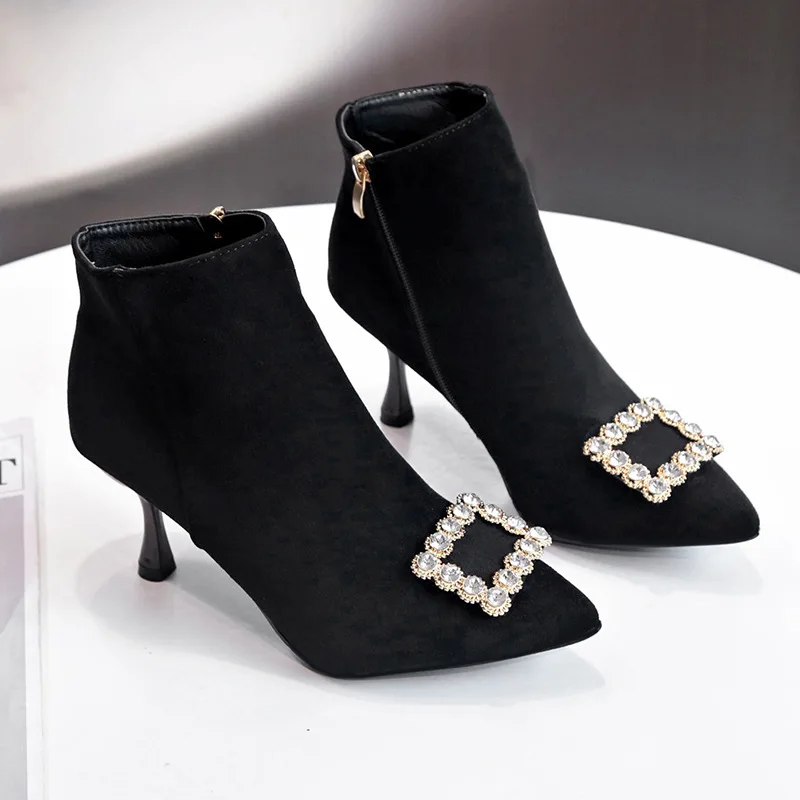 

Online Celebrity Martin Boots Women's 2019 Autumn New Style British Style Versatile Thin Heeled Ankle Boots Man-made Diamond Thi