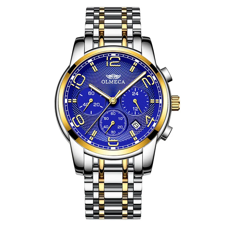 OLMECA Мужские кварцевые наручные часы спортивные Для мужчин мужской классический Бизнес наручные часы из нержавеющей стали Автоматическая Дата Браслет для мужа босс подарок браслет часы - Цвет: mix blue