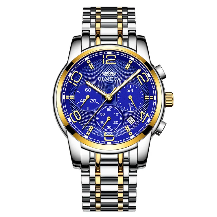 mix blue OLMECA Мужские кварцевые наручные часы спортивные Для мужчин мужской классический Бизнес наручные часы из нержавеющей стали Автоматическая Дата Браслет для мужа босс подарок браслет часы - Цвет: mix blue