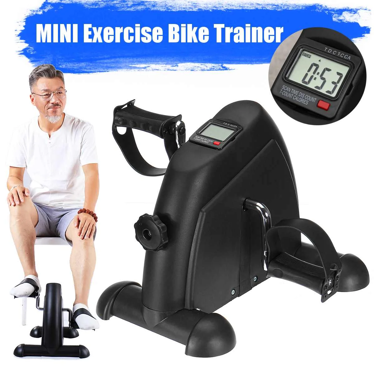 Foldable Exercise Cycle Bike Fitness Mini Pedal Trainer Stepper Indoor Gym LCD 