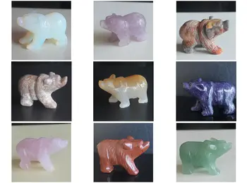 

Hand Carved Mixed gemstom crystal Bear animal Figurine Animal statue