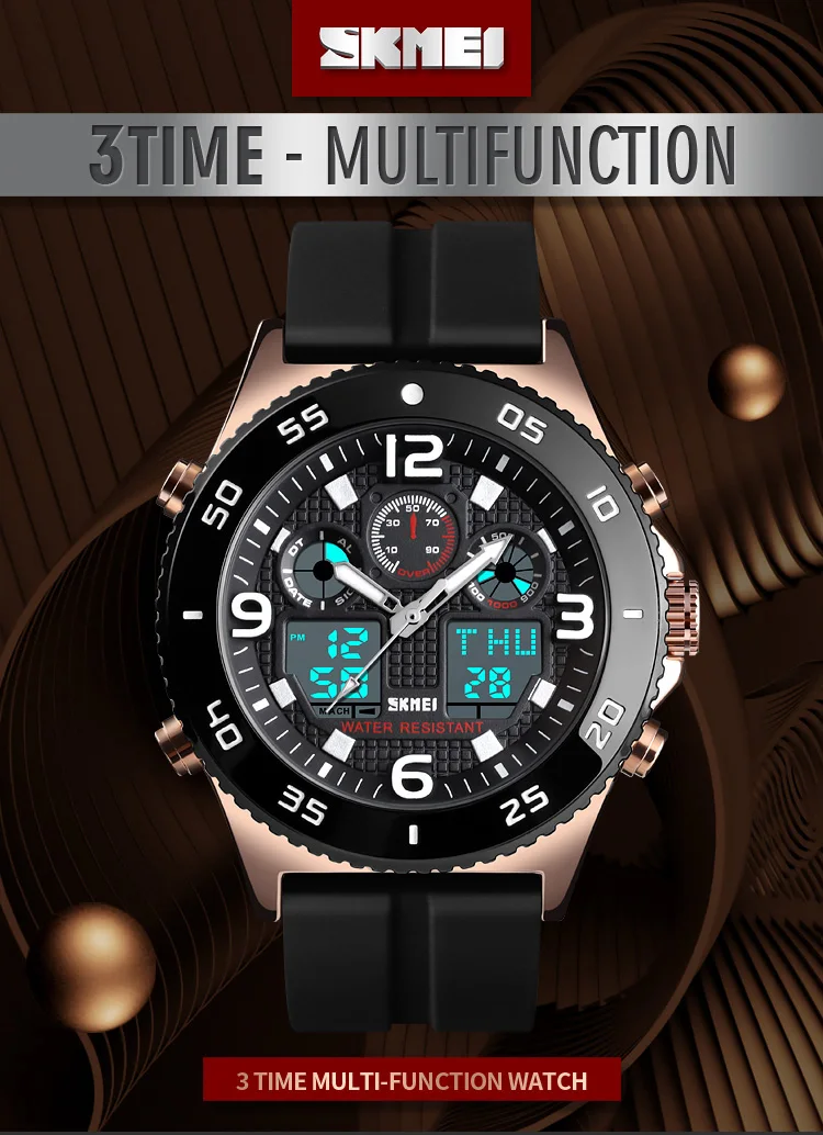 Спортивные водонепроницаемые кварцевые часы SKMEI цифровой двойной дисплей часы 3 времени многофункциональные часы мужские наручные часы Relogio Masculino