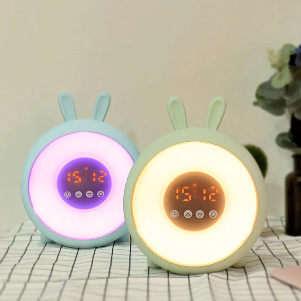 Милый Регулируемый мультфильм прикроватный Wake Up Light Красочный светодиодный Будильник в подарок Кролик Повтор ABS студенческий Sunrise Simulation