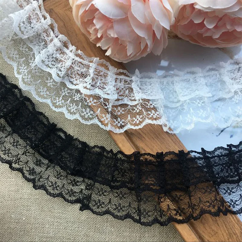 Lace Fabric 4.8CM Wide Embroidery flower Lace fabric trim ribbon DIY sewing applique collar Ruffle craft wedding guipure decor lace fabric