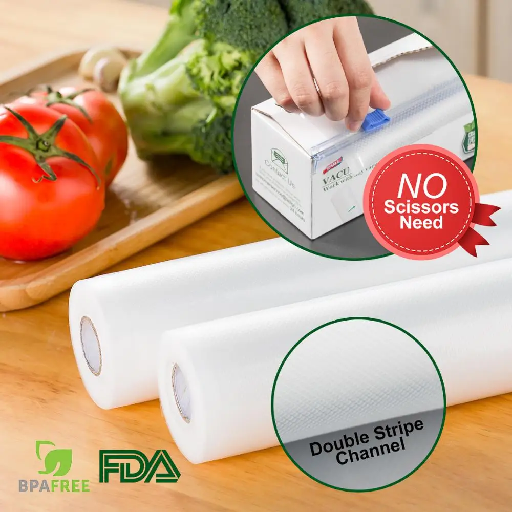 Вакуумные пакеты TAILI для пищевых продуктов, вакуумный упаковщик, пищевая свежесть, длительное хранение, кухонные пакеты длиной 5 м для хранения мяса/овощей/фруктов