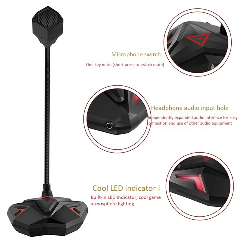 USB Computer Game Microphone Gooseneck Condenser Microphone Braided Line Microphone Can Be Connected to Headphones