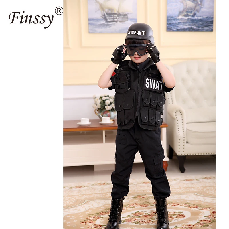 Günstig Jungen Mädchen Spezielle Polizei Kleidung Polizisten Uniform Kinder Geburtstag Weihnachten Geschenk Cosplay Kostüm Kinder SWAT Armee Leistung