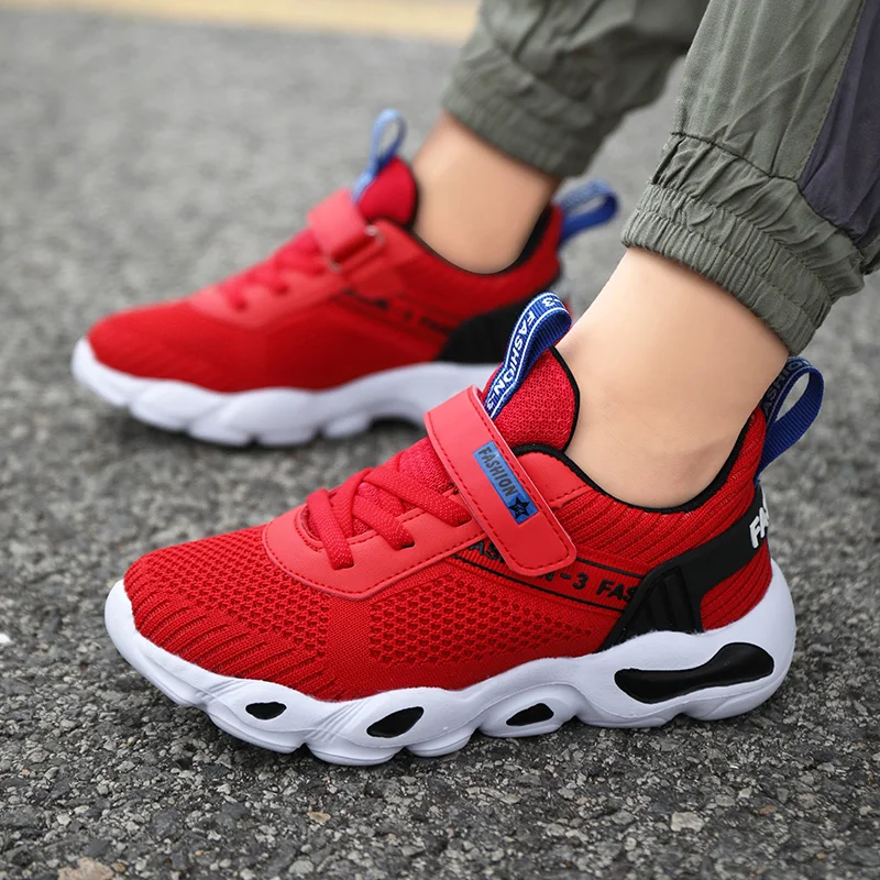 HOBIBEAR Big Boy School Brand Sport Shoes Mesh Breathable Kids Running Shoes Red Teenage Shoes Light Weight Boys Casual Shoe