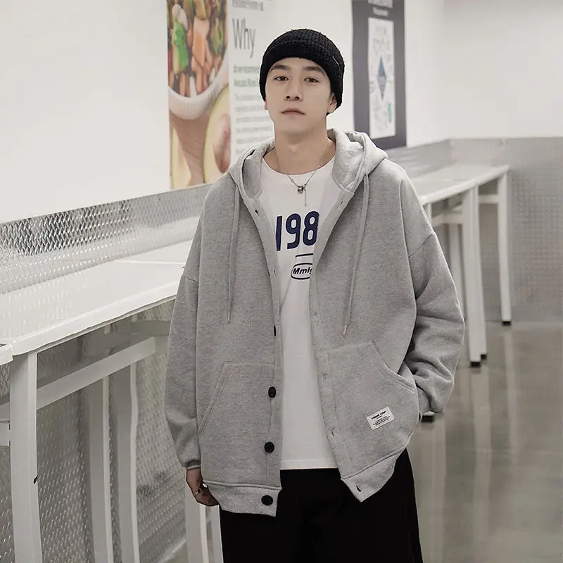 

Korean Autumn Cardigan Hoodies Men's Fashion Solid Color Casual Hooded Sweatshirt Men Streetwear Loose Hip-hop Hoodie Mens M-5XL