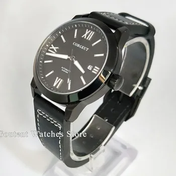 

Corgeut 41mm Mens watches New Black PVD Case Black dial date automatic movement mens watch