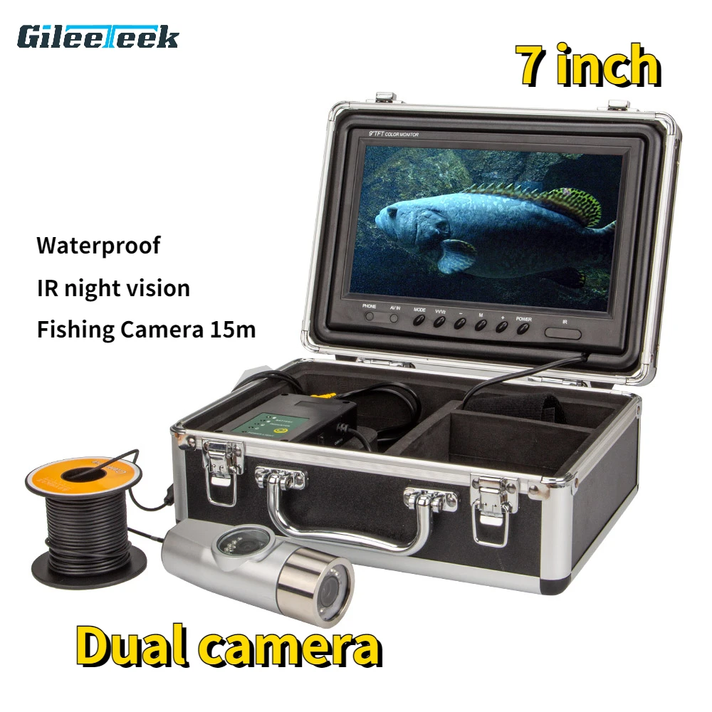 Portable 7 inch LCD Monitor Fish Finder Waterproof Underwater Dual camera Fishing Camera 15m Cable IR Infrared LED for Ice