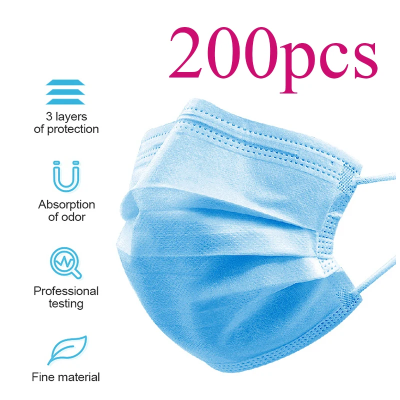 

200 PCS In Stock Fast Delivery Hygiene Face Mask 3 Layer Disposable Protective Mask To Antivirus Masks Dustproof Anti Virus Flu