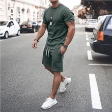 

Summer Fashion Men's T-Shirt Suit Round Neck Street Men's Short Sleeve Sportswear 3d Printing Solid Color Casual Shorts Suit