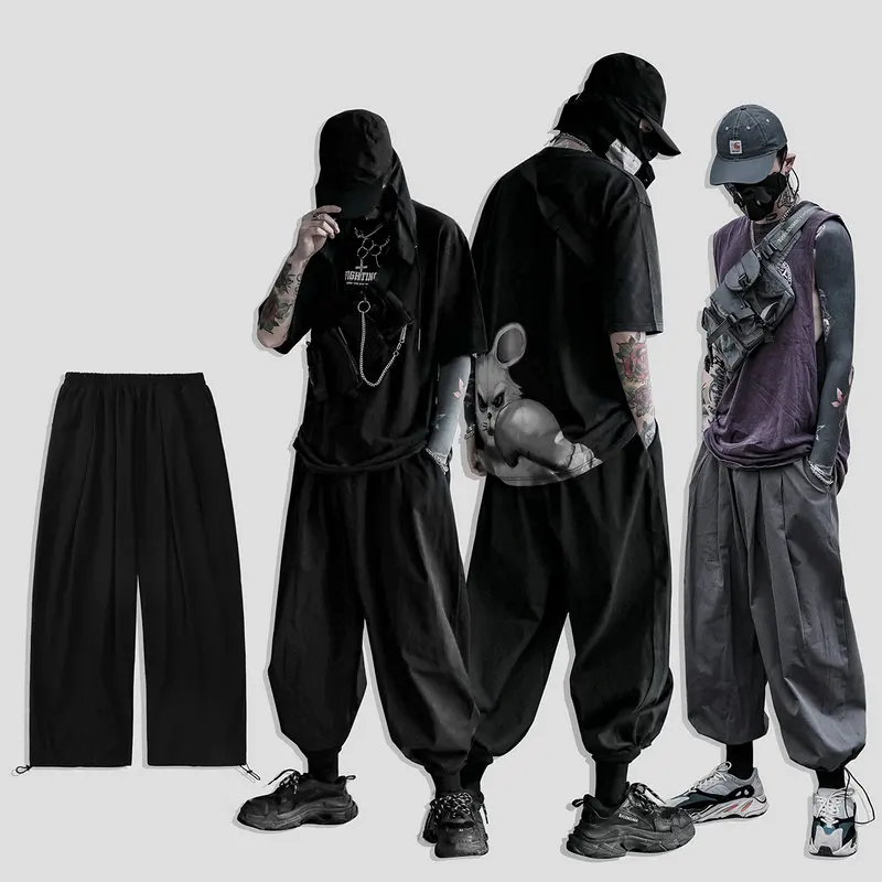 

New Casual Harem Pants Men's Fashion Solid Color Loose Hip Hop Pants Men Streetwear Elasticated Waist Trousers Mens M-2XL