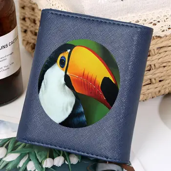 

Women Clutch Bag Short Purse Toucan Printing Lady Hasp Internal Zipper Coin Pocket Three Fold Wallet for Girl portefeuille femme