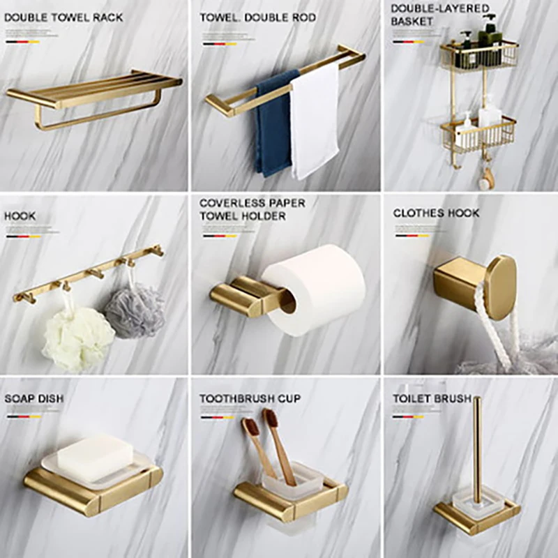 

BagnoLux Stainless Steel Brushed Gold Paper Holder Clothes Hook Towel Toilet Soap Dish Bathroom Accessories