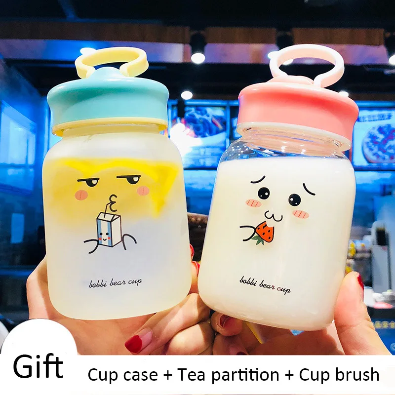 

Creative Cute Water Bottle For Girls Students Kids Kawaii Transparent Glass Water Cup Scrub Drinkware Bottle With Filter Cover