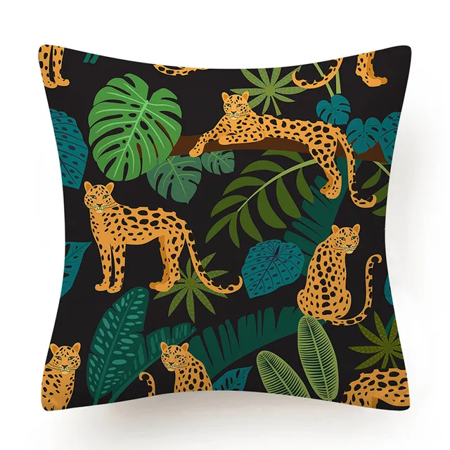 Tropical Jungle Cushion Cover 45x45 Polyester Tiger Leopard Printed Pillowcase Decorative Sofa Cushions Palm Leaf Pillowcover 014