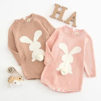 

Newborn Baby Cartoon Knitting Rabbit Pom Sweater Tops Romper Bodysuit Print Girl Boy Clothes Cute Toddler Outerwear Oullovers