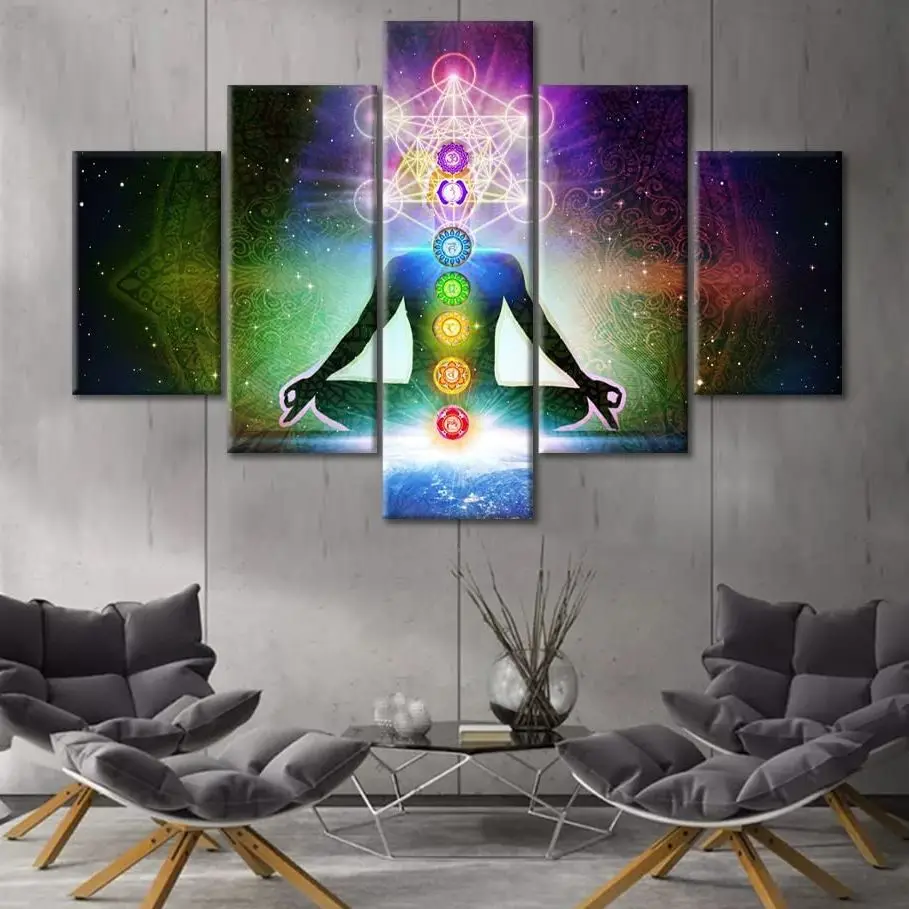 

No Framed 5 Pieces 7 Chakras Yogi Yoga Esoteric Meditation Wall Art Canvas Posters Pictures Paintings Home Decor for Living Room