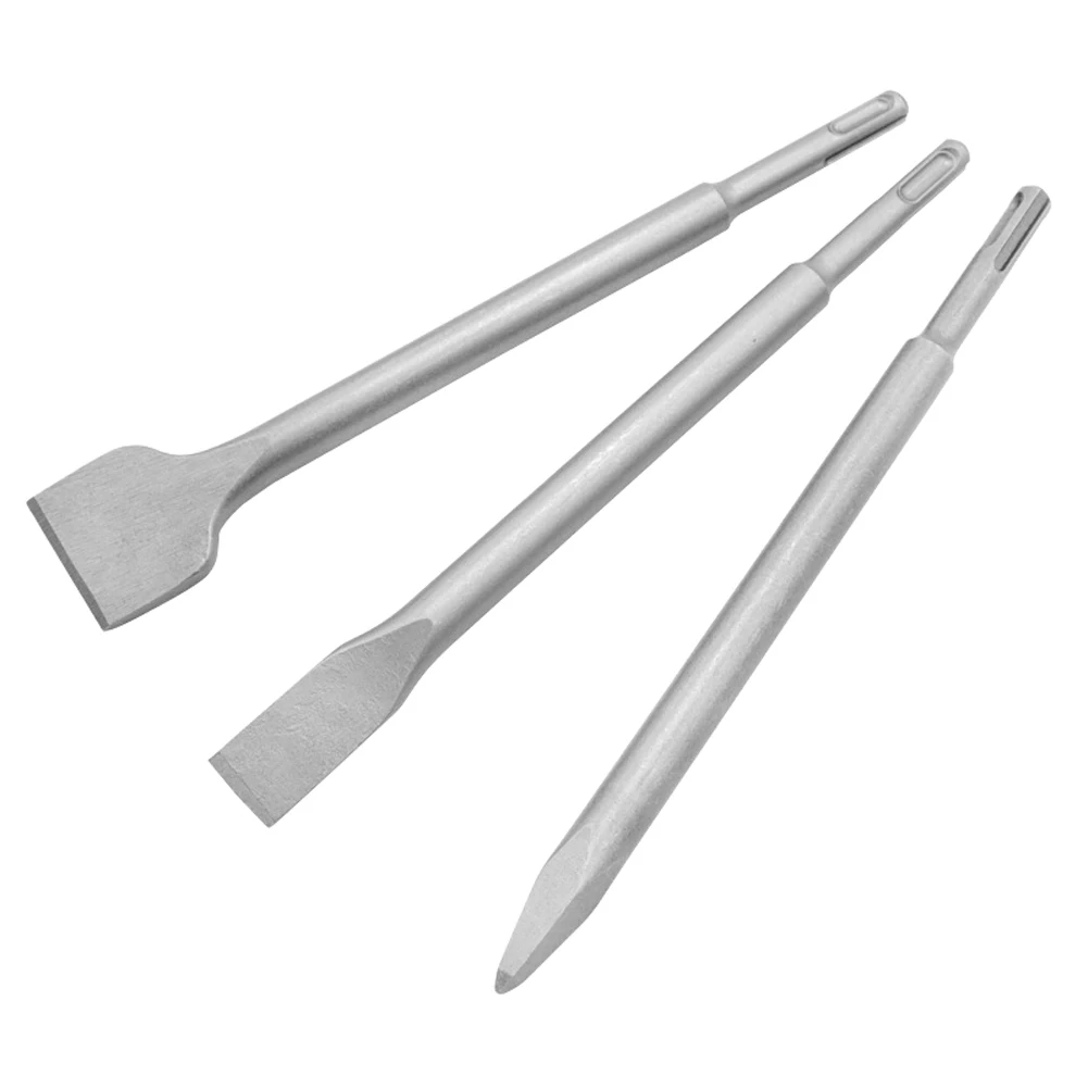 

3PC Electric Hammer Chisel Round Handle Pointed Flat Chisel Round Handle Pits Slots Set Impact Drill Concrete Wall Excavation