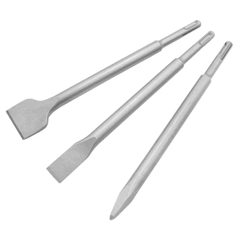 

3pcs Stone Tool Electric Hammer Chisel Round Handle Pointed Flat Chisel Pits Slots Set Impact Drill Concrete Wall Excavation