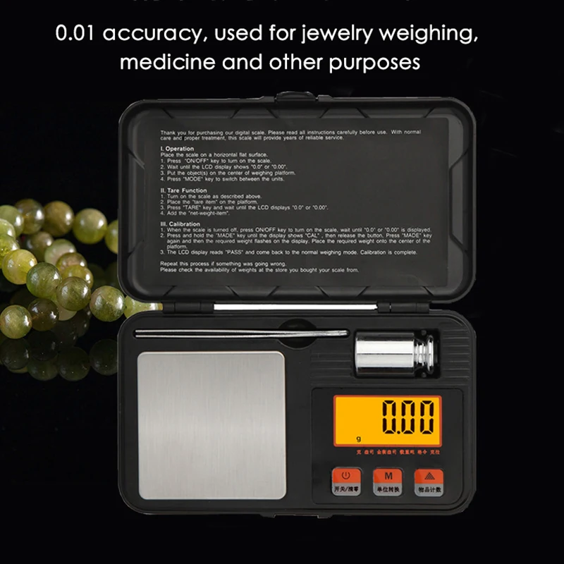

200g x 0.01g Jewelry Gram Scale Pocket Scales High Precision with LCD Display for Gold Silver Jewelry Electronic Balance