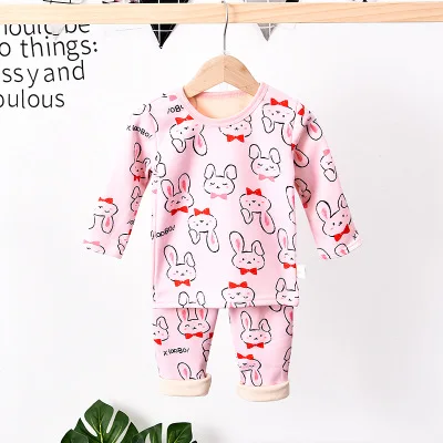 pink rabbit Детские пижамы Осень-зима, новое бархатное нижнее белье с героями мультфильмов, комплект домашней одежды для мальчиков и девочек одежда из двух предметов для маленьких мальчиков - Цвет: pink rabbit