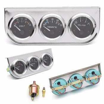 

Hot 2/52mm 3 In 1 Voltmeter+Water Thermometer+Oil Pressure Electrical Gauge Kit Volt meter Or Oil Temperature Gauge triple gauge