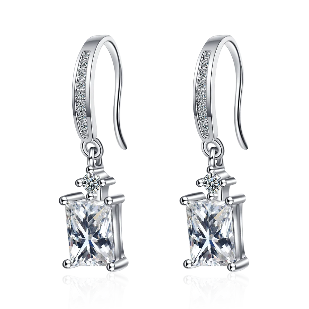 YH-ZL 925 Sterling Silver Classic Square Crystal Drop Ear Hook Earrings For Women brincos oorbellen | Украшения и аксессуары