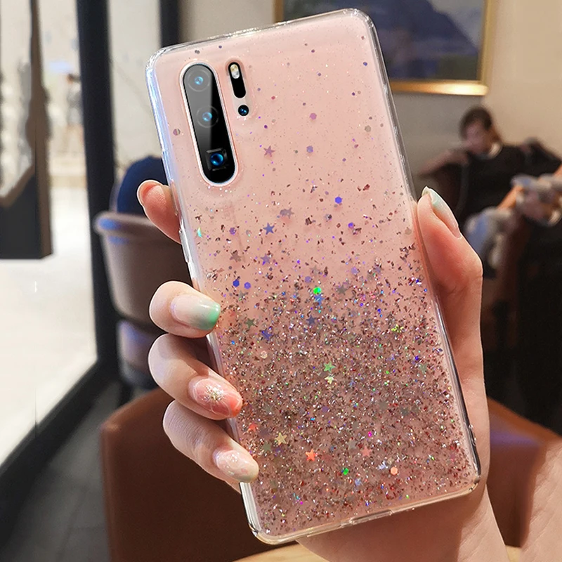 Bling Glitter Case for Huawei P20 Lite P30 pro Mate 20 Silicon Crystal Sequins Soft Cover Honor 8X Nova 5 Transparent Phone Case (17)