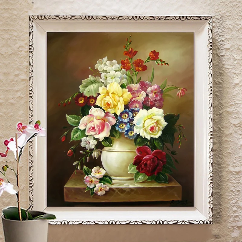 Рукоделие, сделай сам картина маслом с изображением вазы цветок пиона гостиная Вышивка крестиком, наборы для вышивания комплект полный вышивка крестиком шелковая нить
